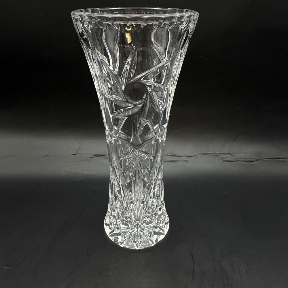 Vtg Cut Lead Crystal Vase Trumpet Shape Star Base Fan Pinwheel Starburst 6"
